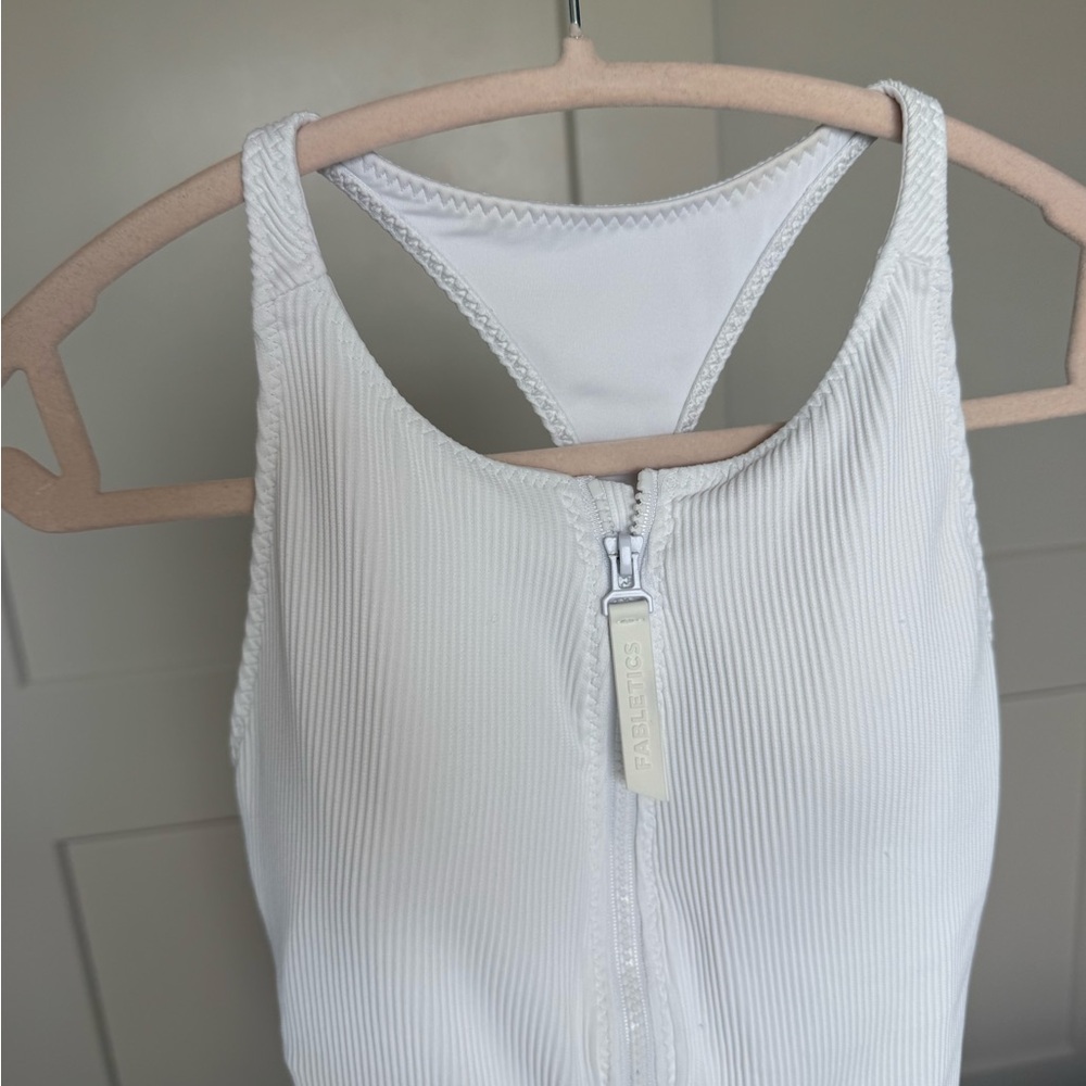 Fabletics Ribbed White Zipper Front One-Piece Swi… - image 4